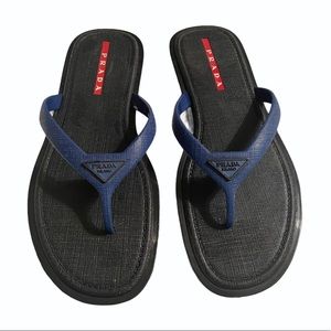 Prada Sport Navy Crosshatch Rubber Flip Flops